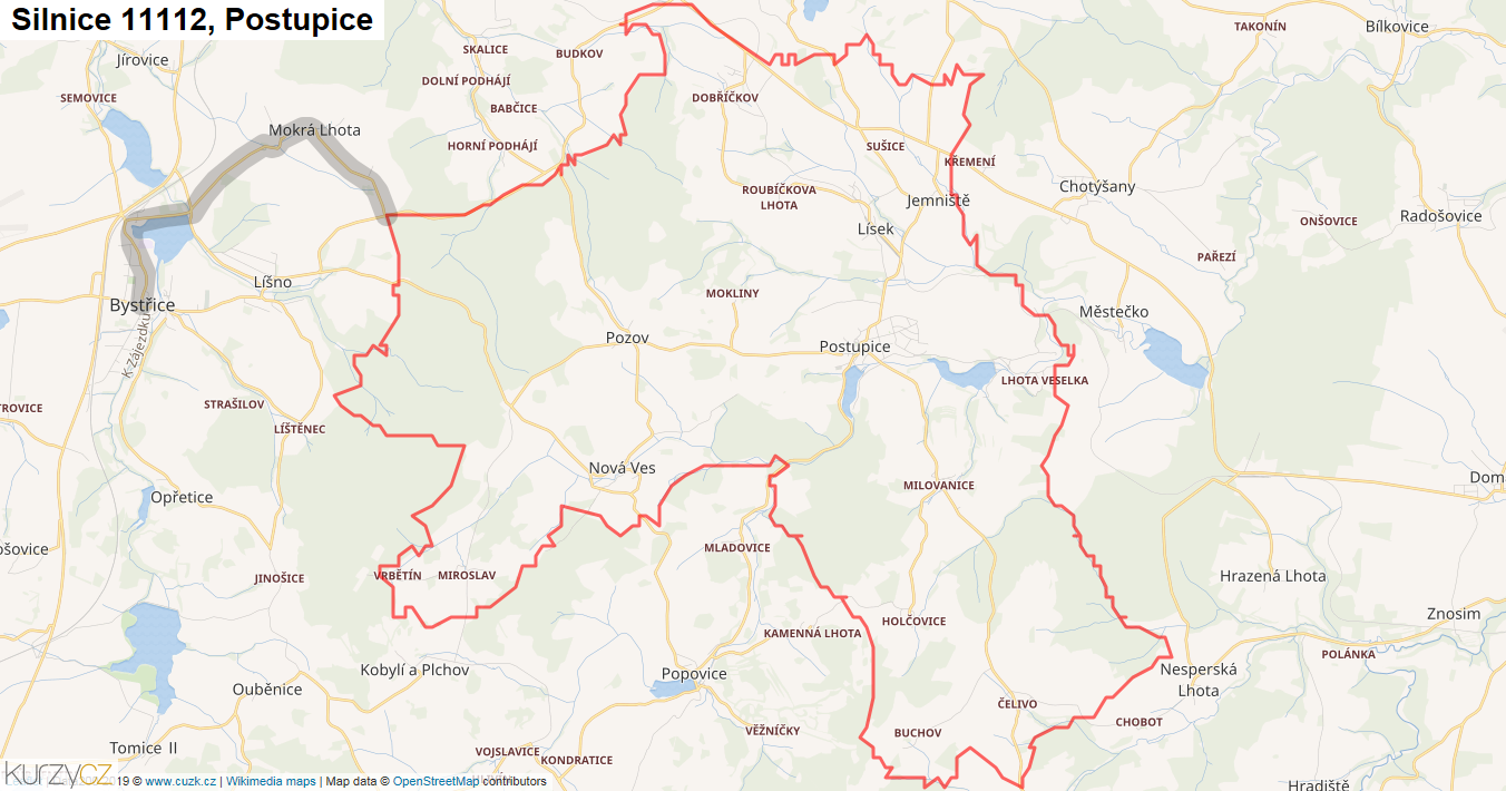 Postupice, Silnice 11112 - Mapa