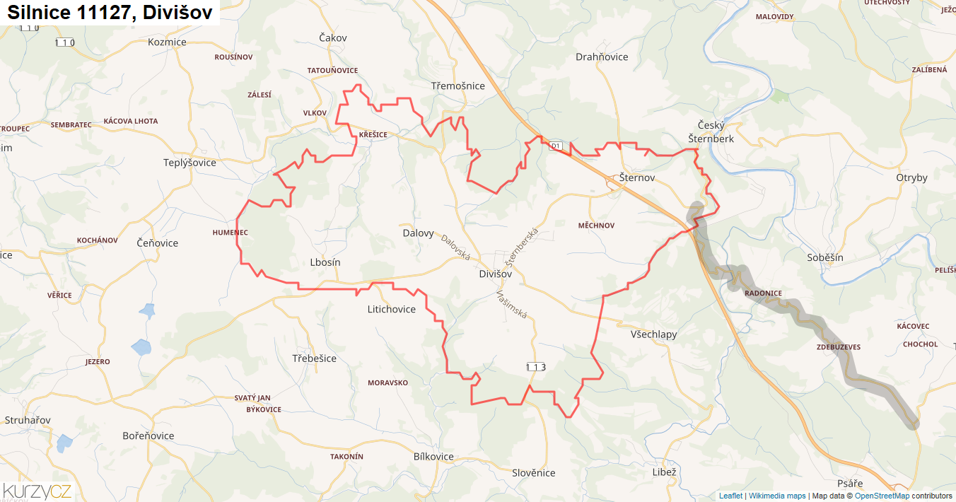 Divišov, Silnice 11127 - Mapa
