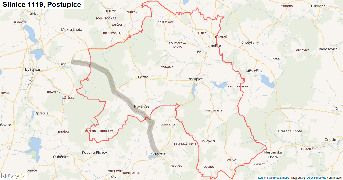 Postupice, Silnice 1119 - Mapa