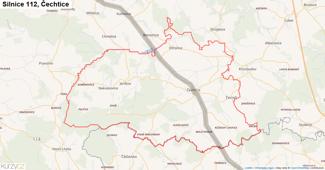 Čechtice, Silnice 112 - Mapa