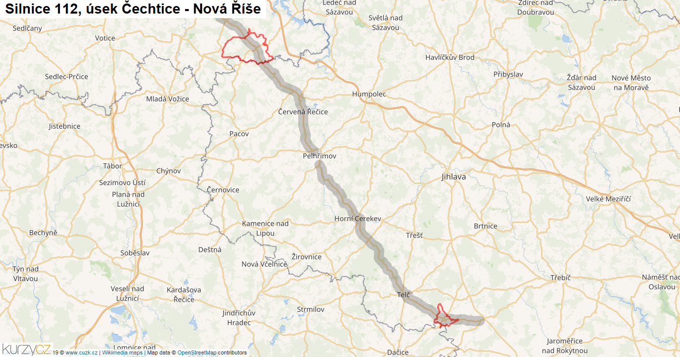 Úsek Čechtice - Nová Říše, Silnice 112 - Mapa