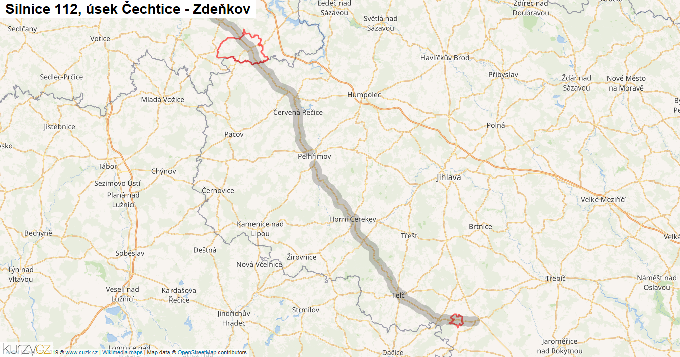 Úsek Čechtice - Zdeňkov, Silnice 112 - Mapa
