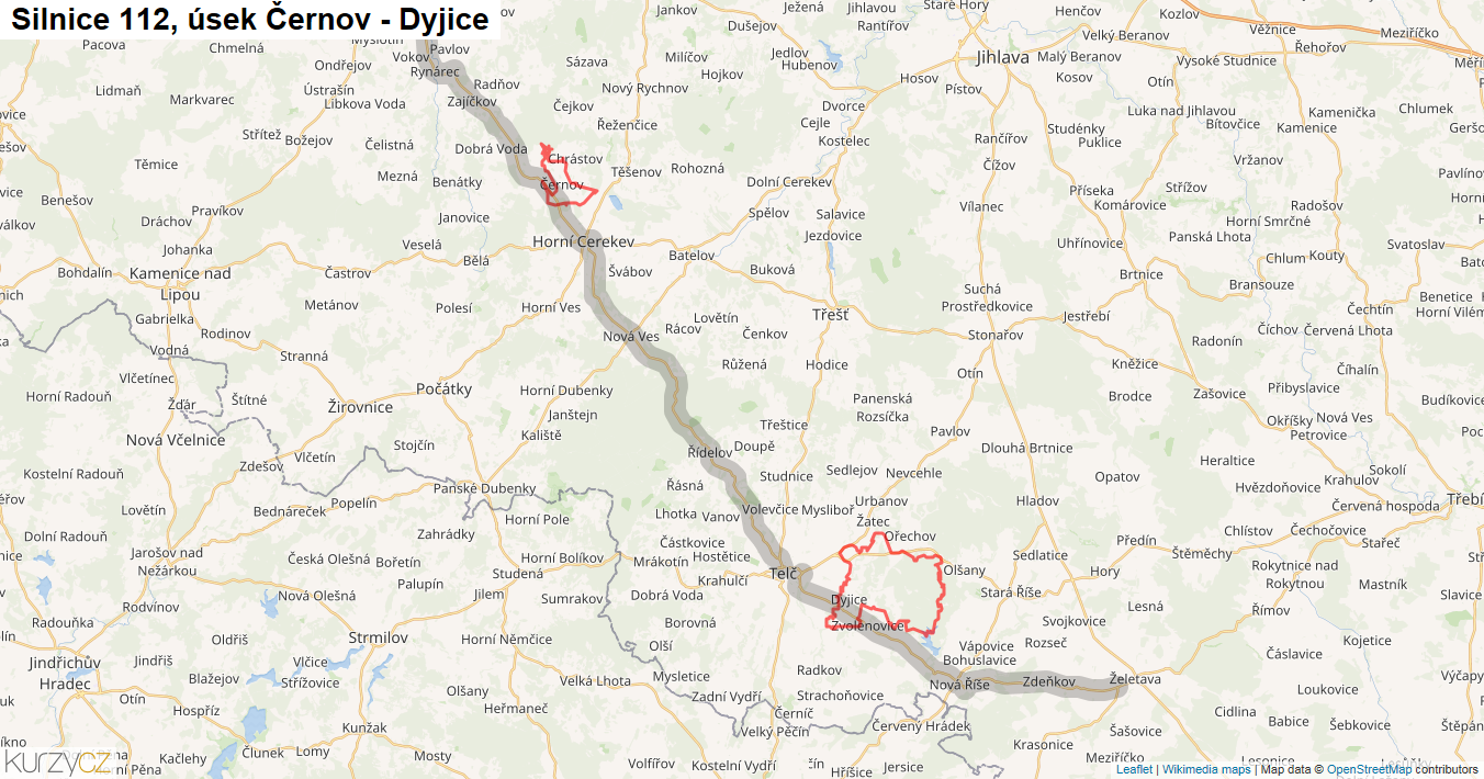 Úsek Černov - Dyjice, Silnice 112 - Mapa