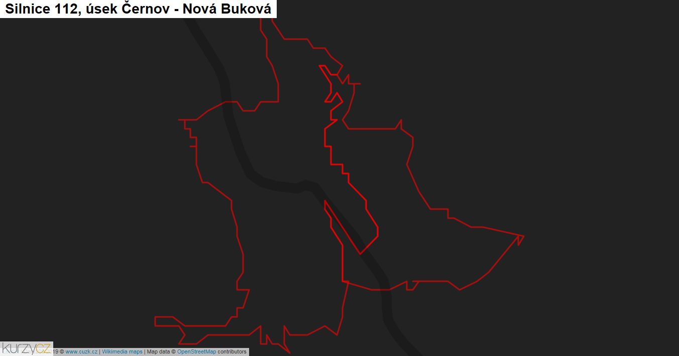 Úsek Černov - Nová Buková, Silnice 112 - Mapa