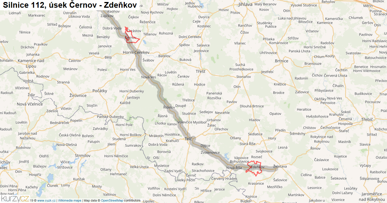 Úsek Černov - Zdeňkov, Silnice 112 - Mapa