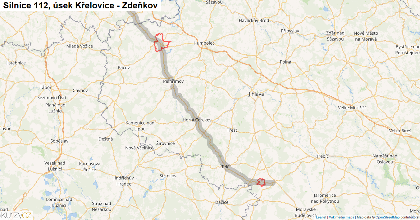 Úsek Křelovice - Zdeňkov, Silnice 112 - Mapa