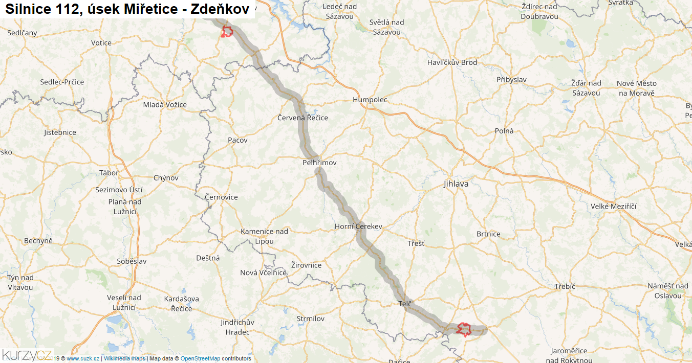 Úsek Miřetice - Zdeňkov, Silnice 112 - Mapa