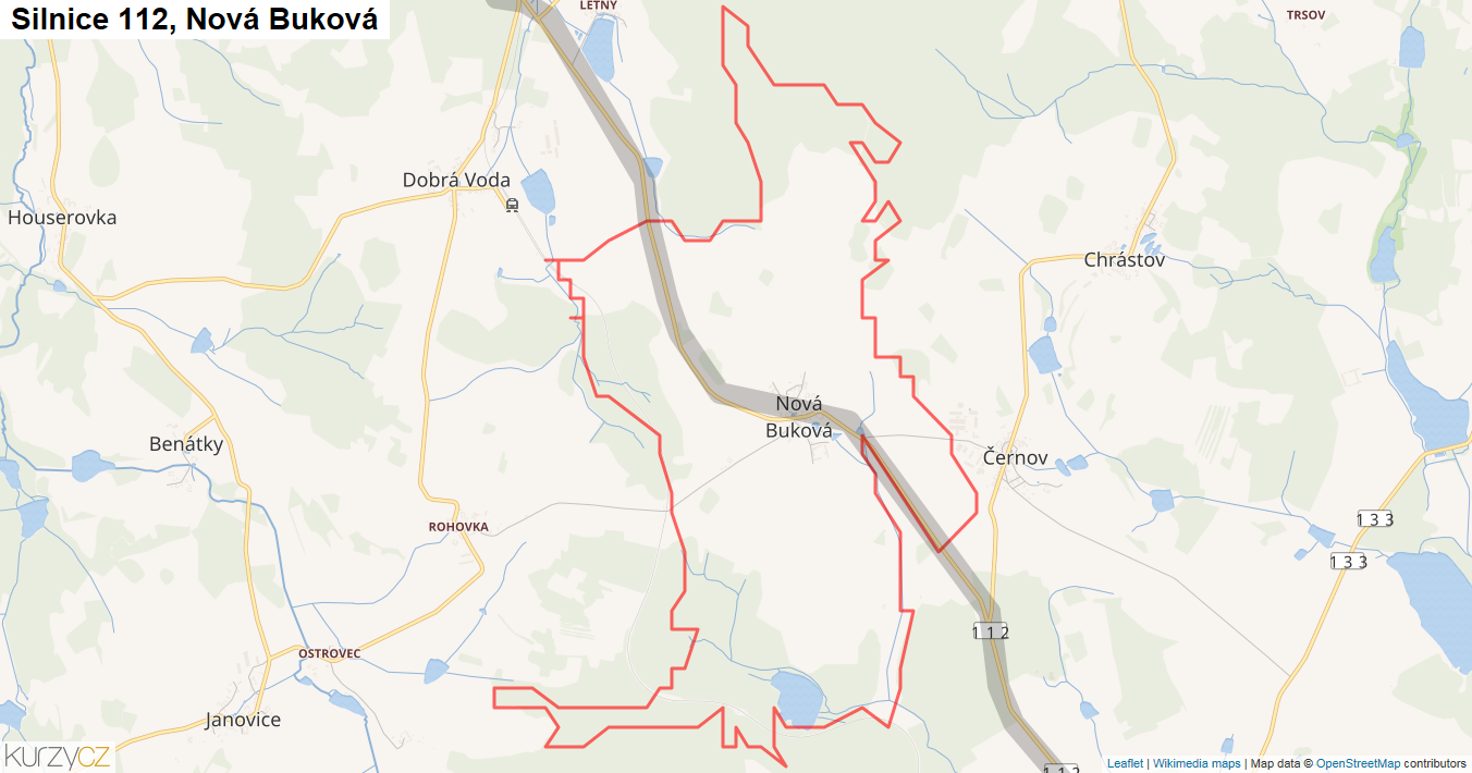 Nová Buková, Silnice 112 - Mapa