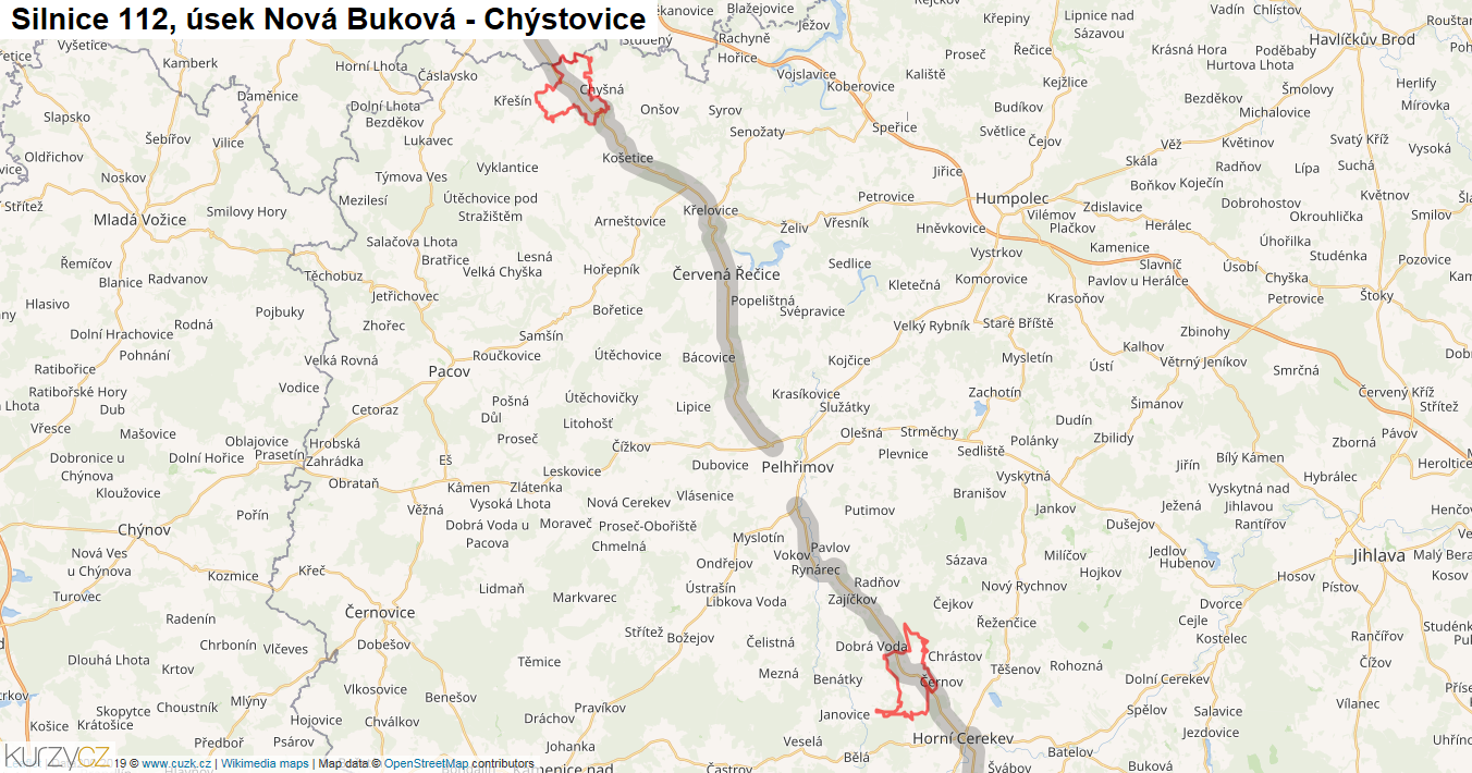 Úsek Nová Buková - Chýstovice, Silnice 112 - Mapa