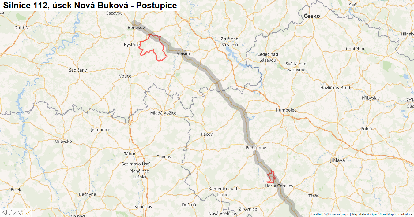 Úsek Nová Buková - Postupice, Silnice 112 - Mapa