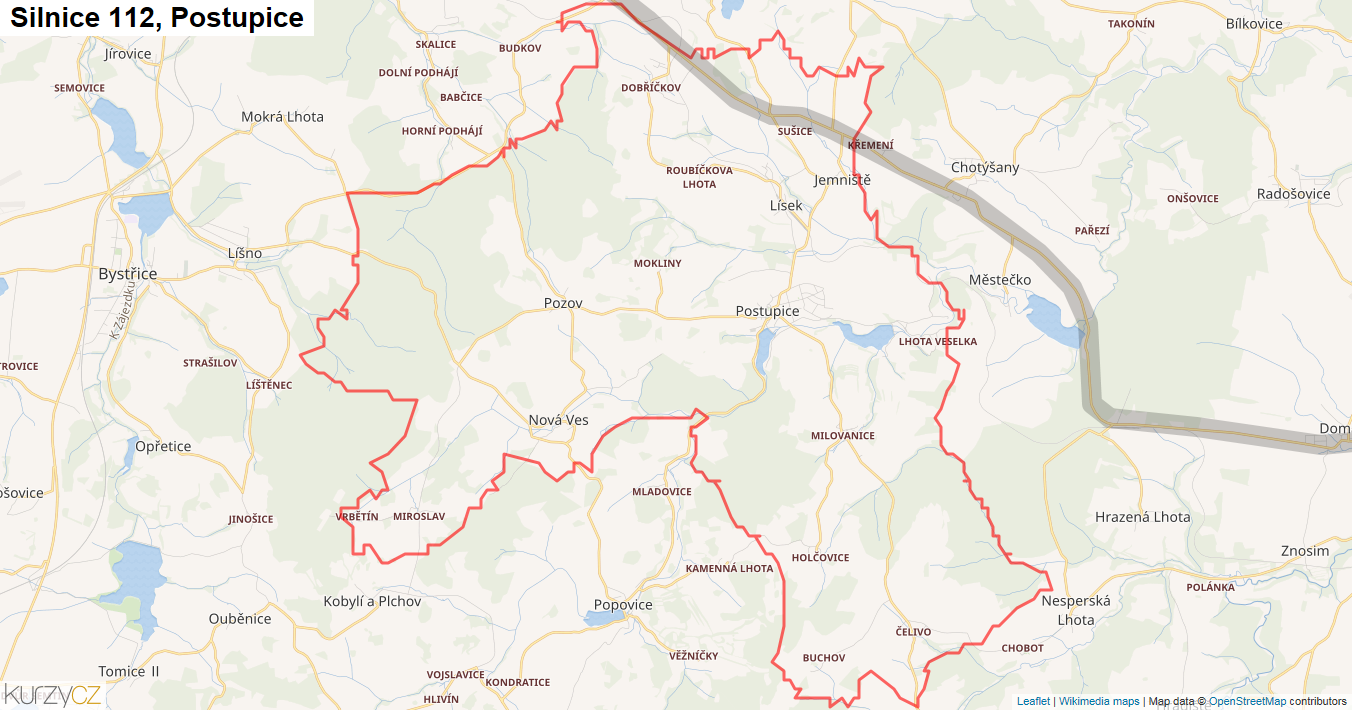 Postupice, Silnice 112 - Mapa