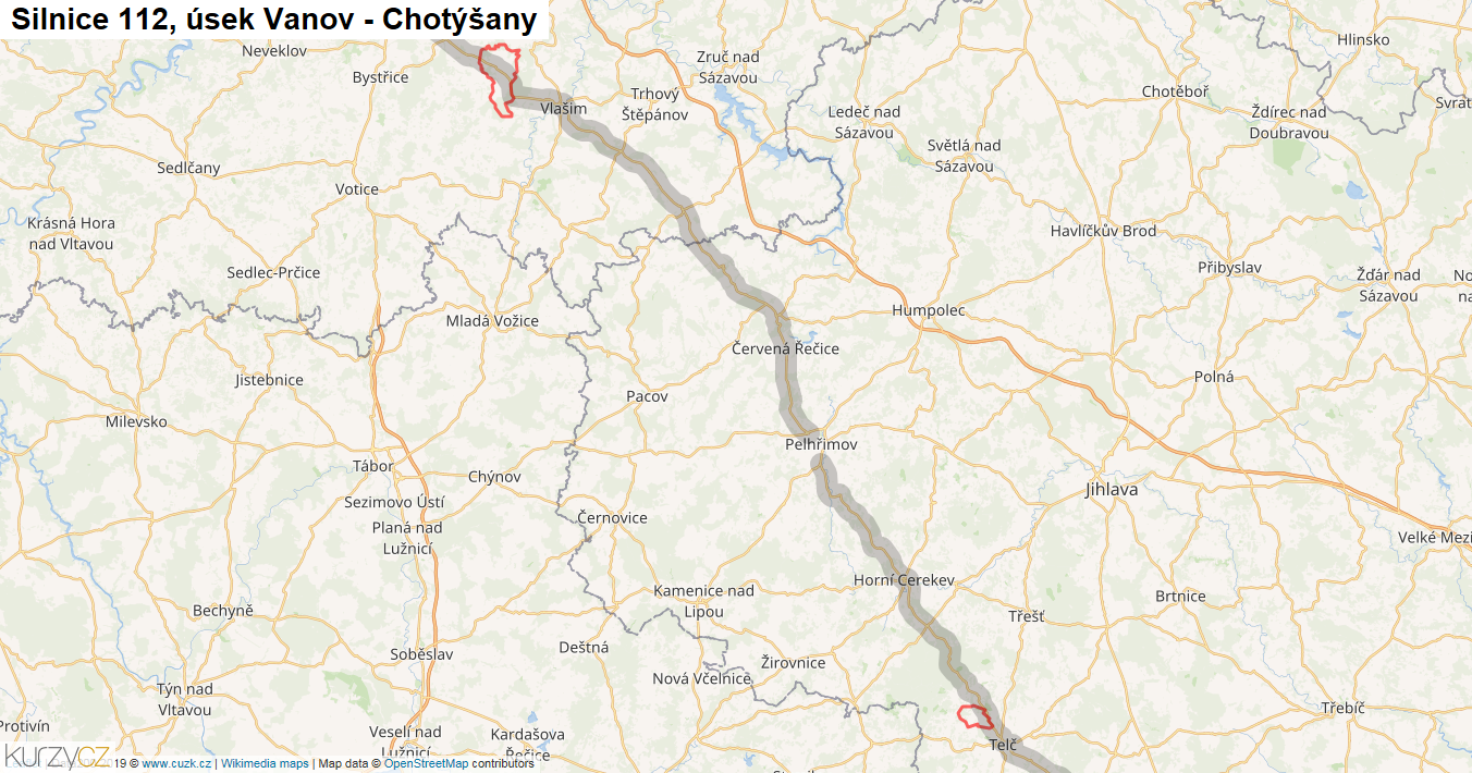 Úsek Vanov - Chotýšany, Silnice 112 - Mapa