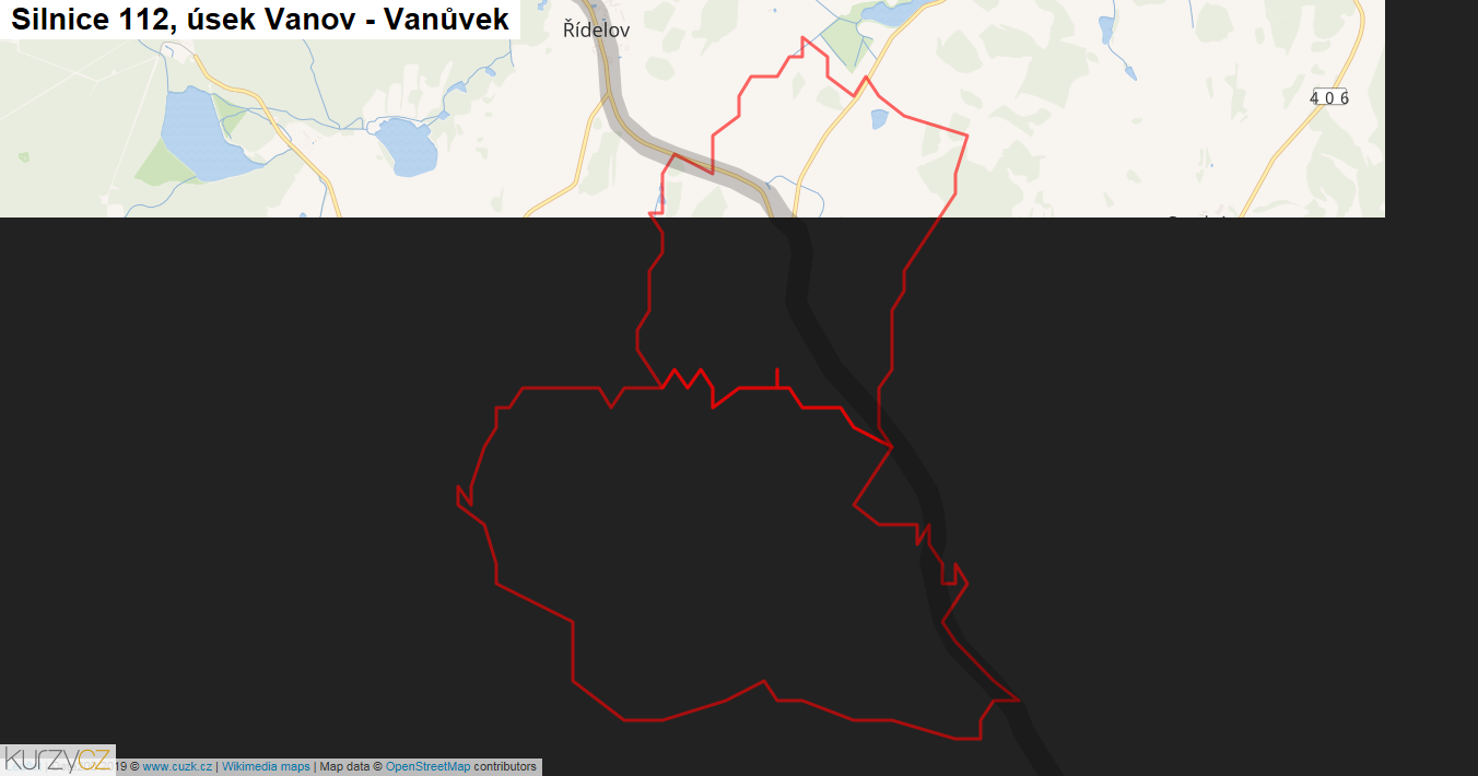 Úsek Vanov - Vanůvek, Silnice 112 - Mapa