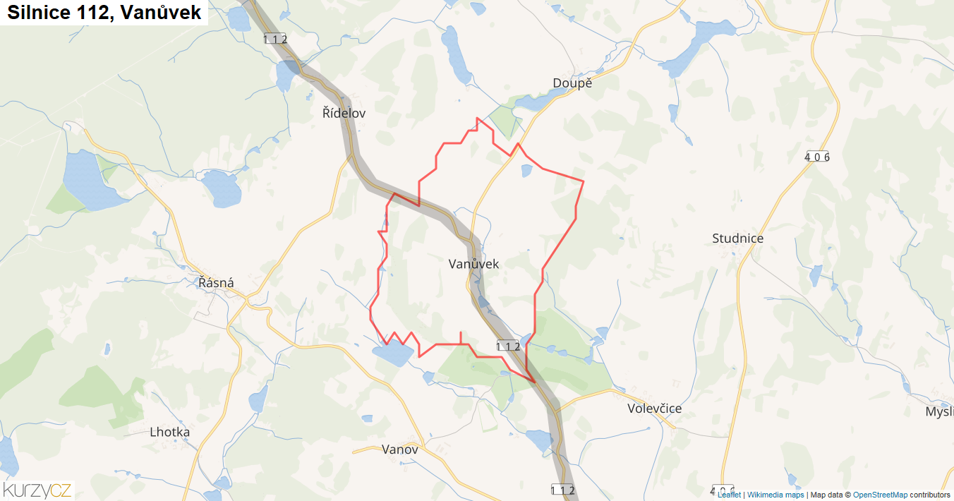 Vanůvek, Silnice 112 - Mapa