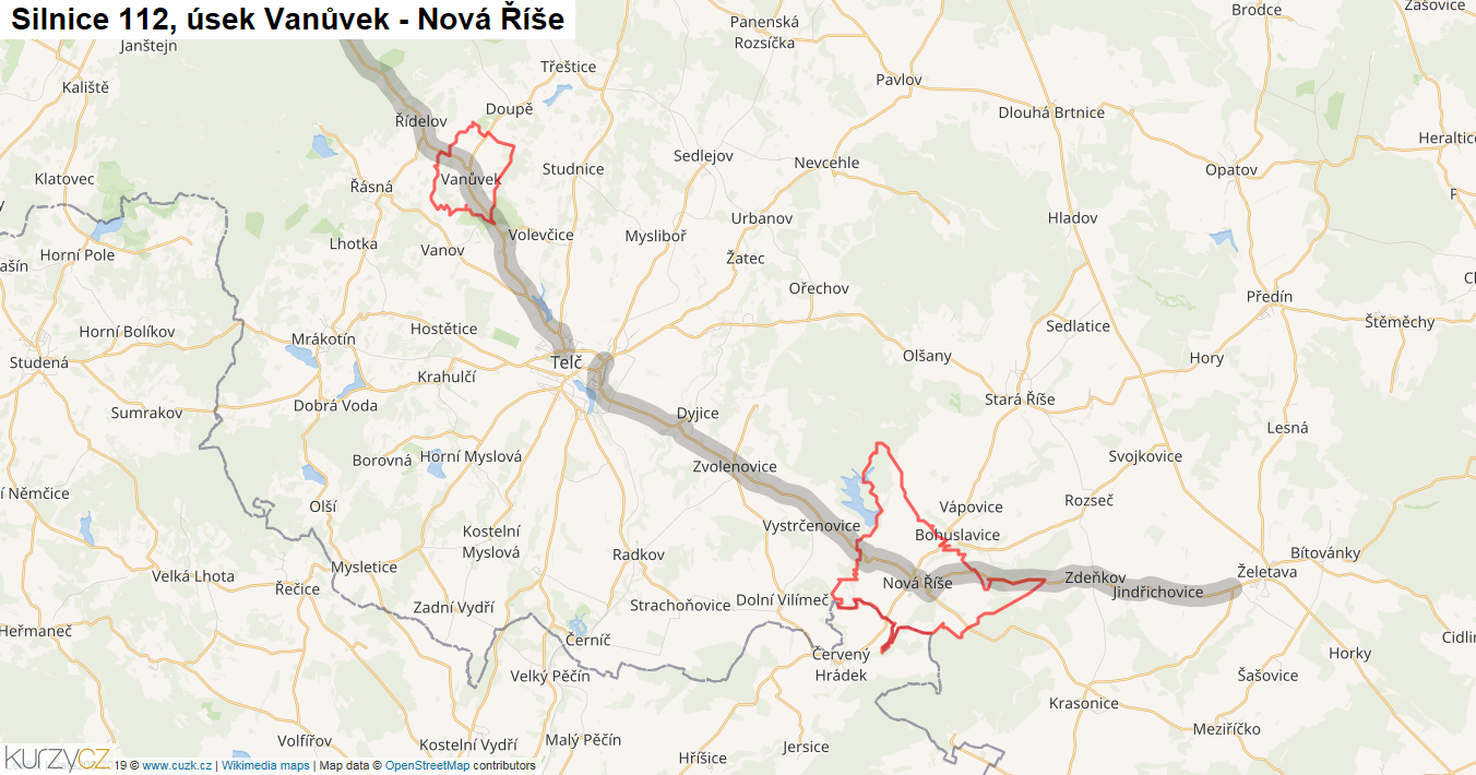 Úsek Vanůvek - Nová Říše, Silnice 112 - Mapa