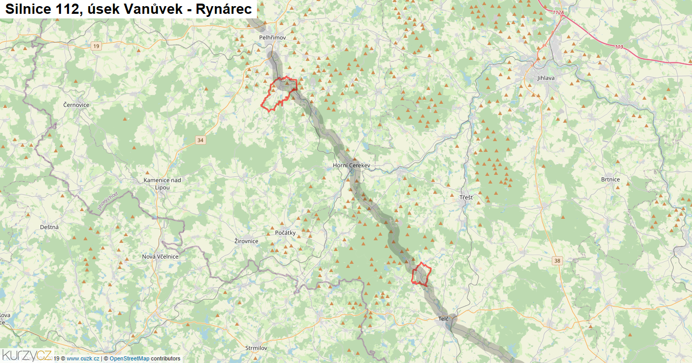 Úsek Vanůvek - Rynárec, Silnice 112 - Mapa