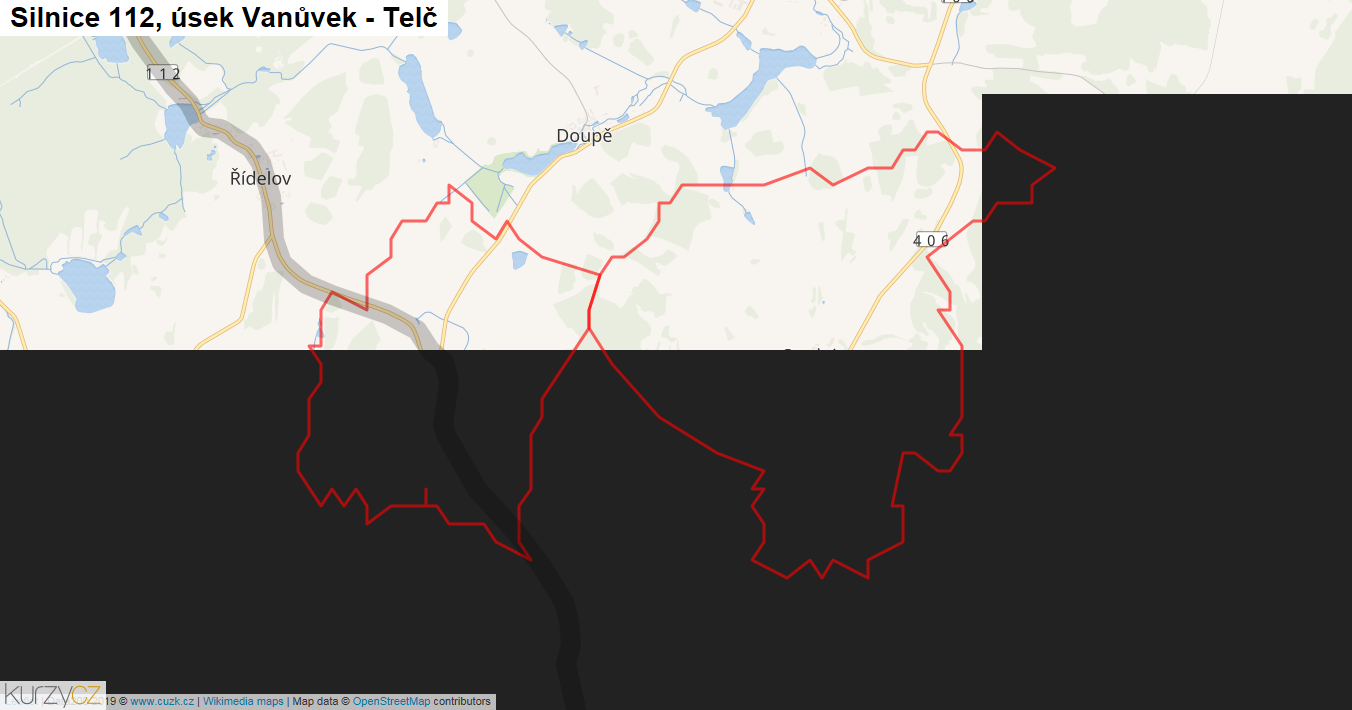 Úsek Vanůvek - Telč, Silnice 112 - Mapa