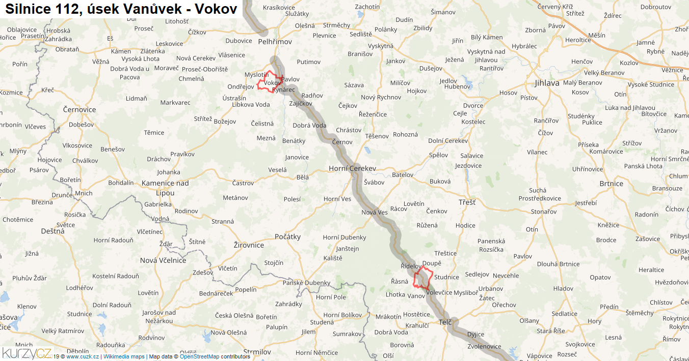 Úsek Vanůvek - Vokov, Silnice 112 - Mapa