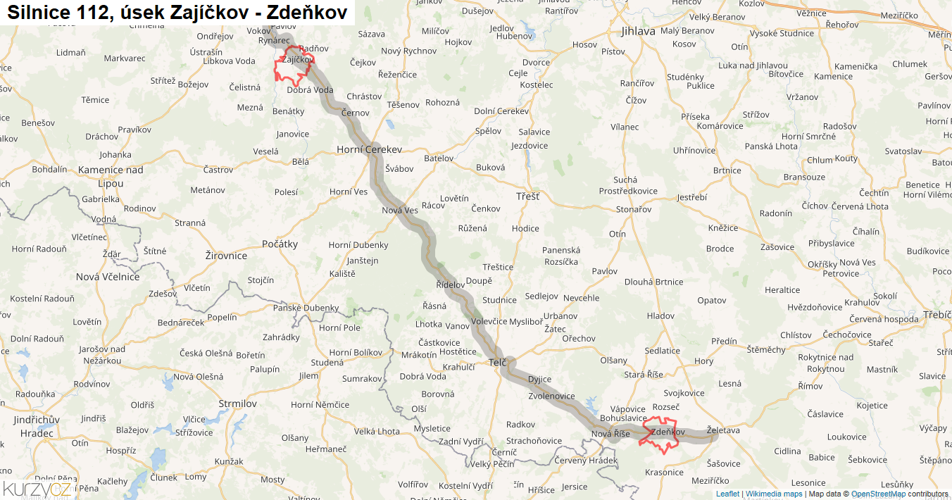 Úsek Zajíčkov - Zdeňkov, Silnice 112 - Mapa