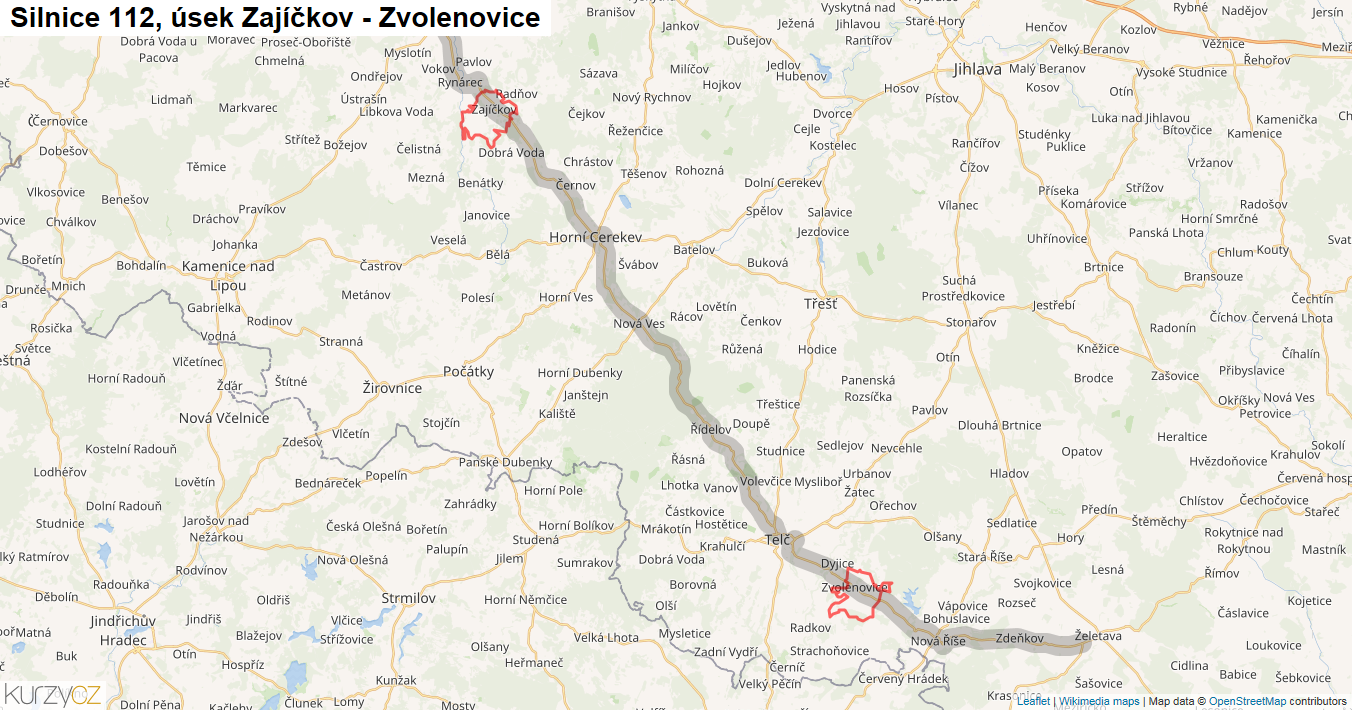 Úsek Zajíčkov - Zvolenovice, Silnice 112 - Mapa
