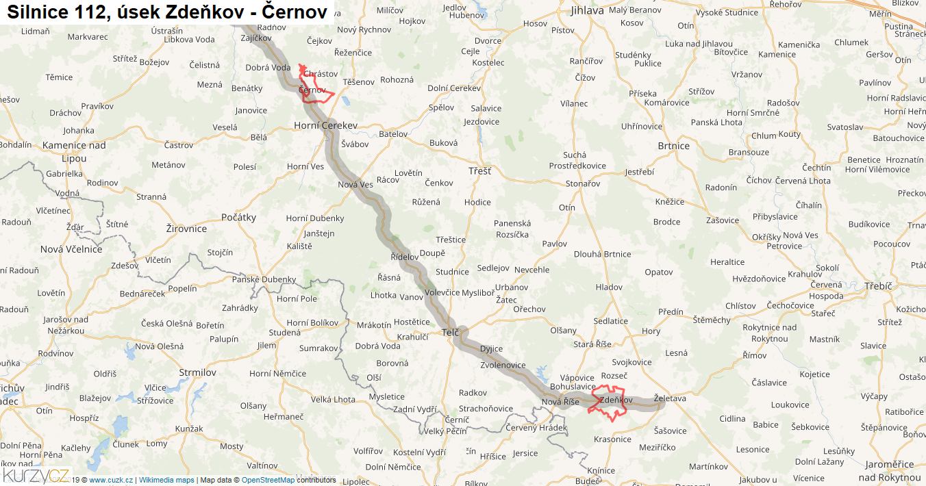 Úsek Zdeňkov - Černov, Silnice 112 - Mapa