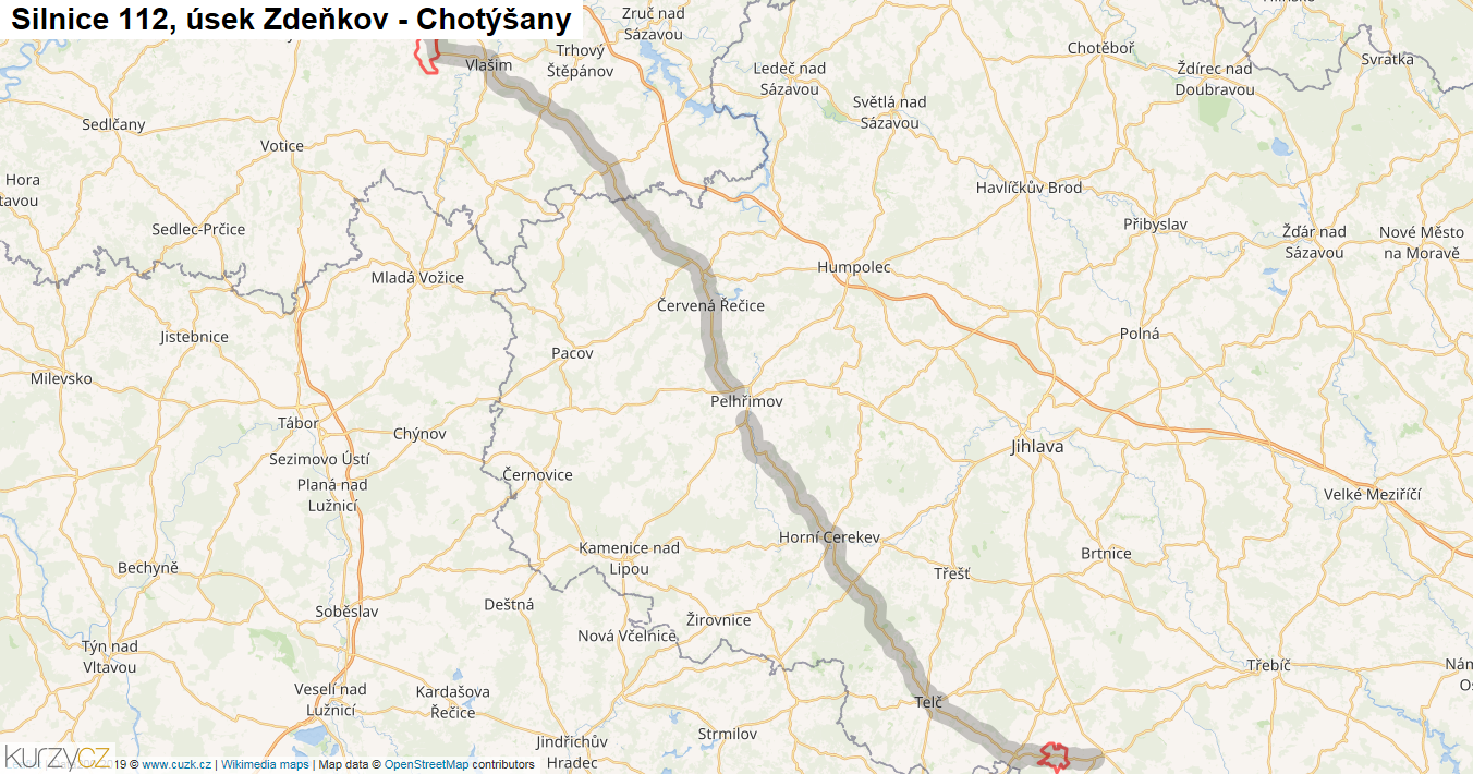 Úsek Zdeňkov - Chotýšany, Silnice 112 - Mapa