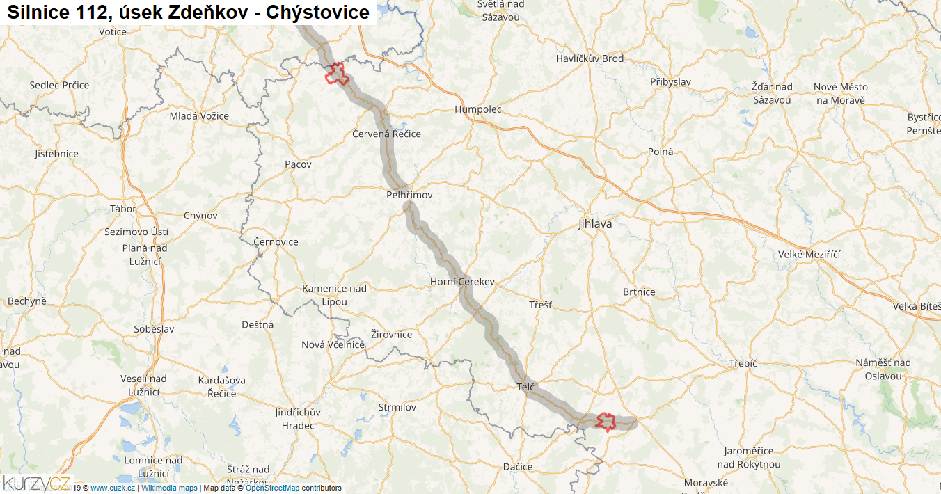 Úsek Zdeňkov - Chýstovice, Silnice 112 - Mapa