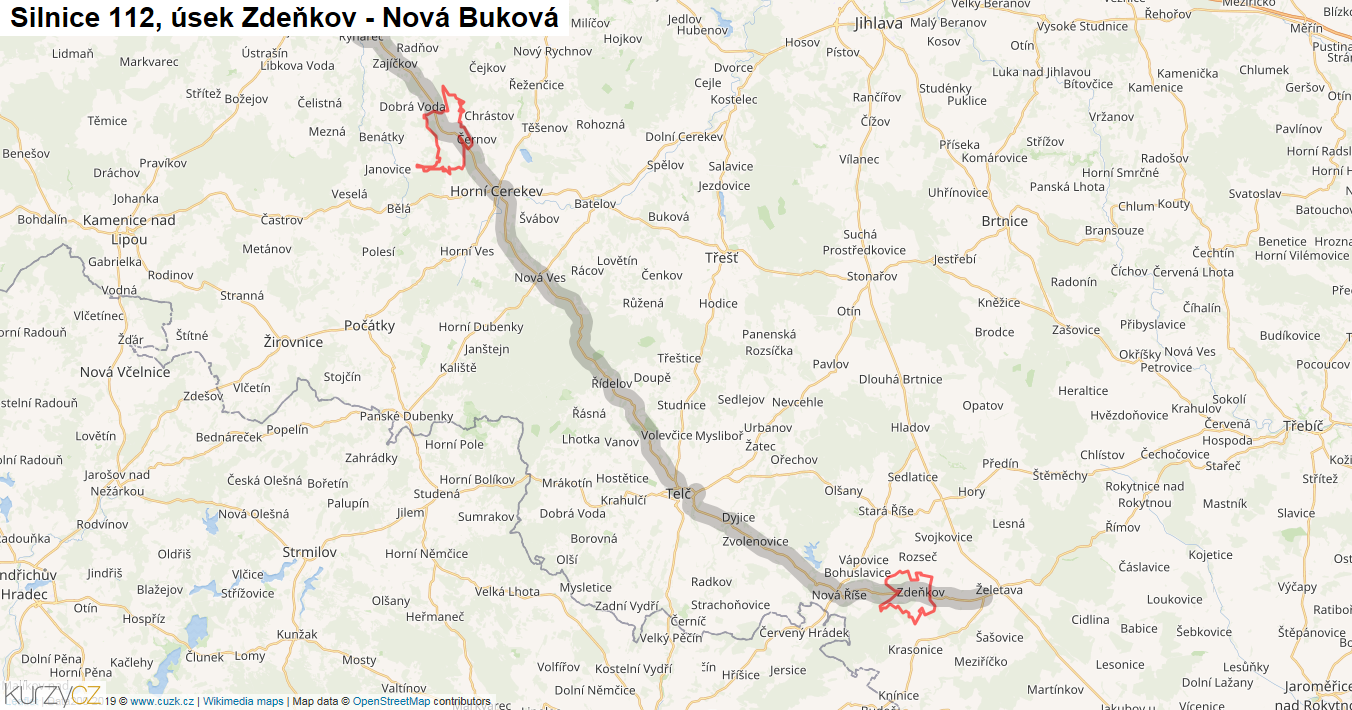 Úsek Zdeňkov - Nová Buková, Silnice 112 - Mapa