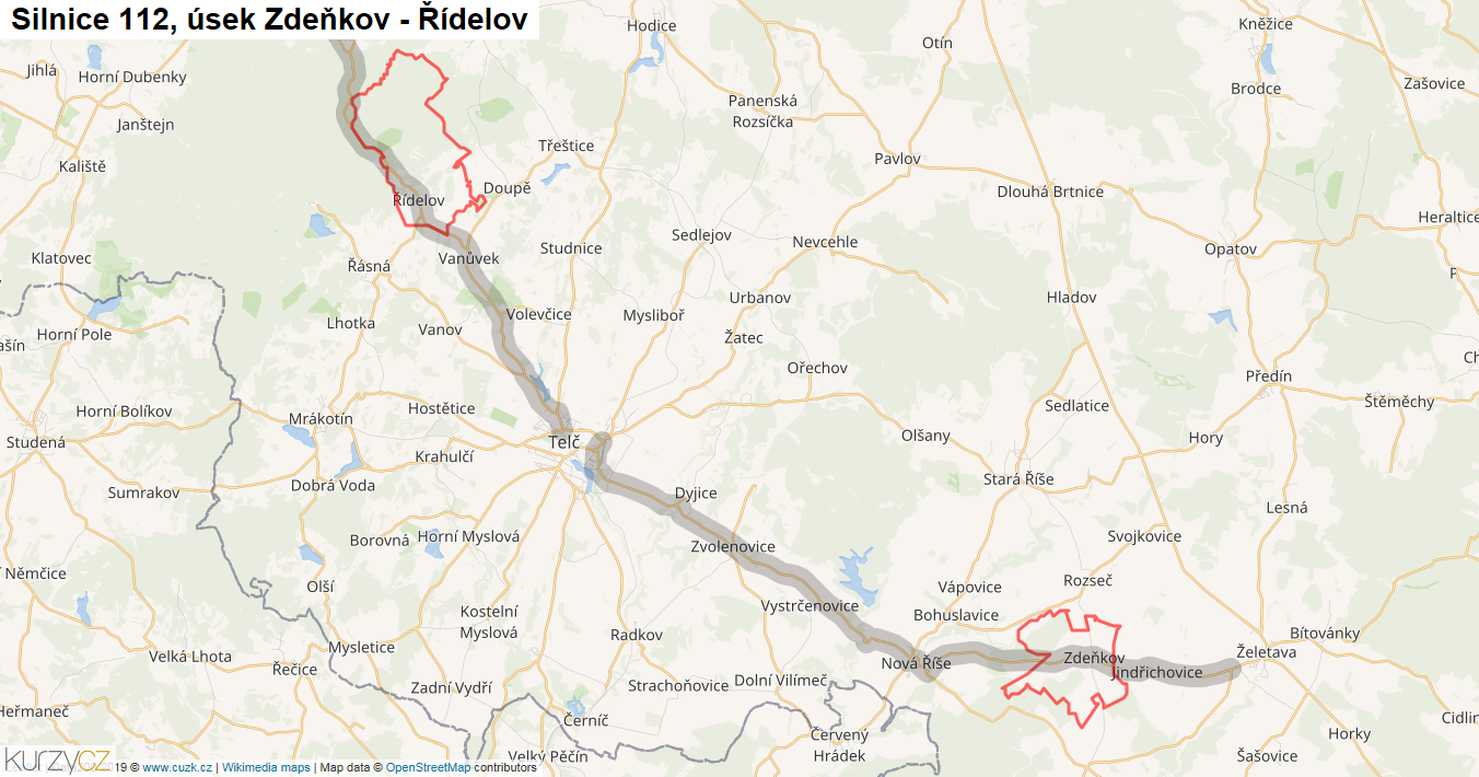 Úsek Zdeňkov - Řídelov, Silnice 112 - Mapa