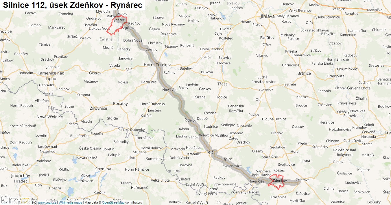 Úsek Zdeňkov - Rynárec, Silnice 112 - Mapa