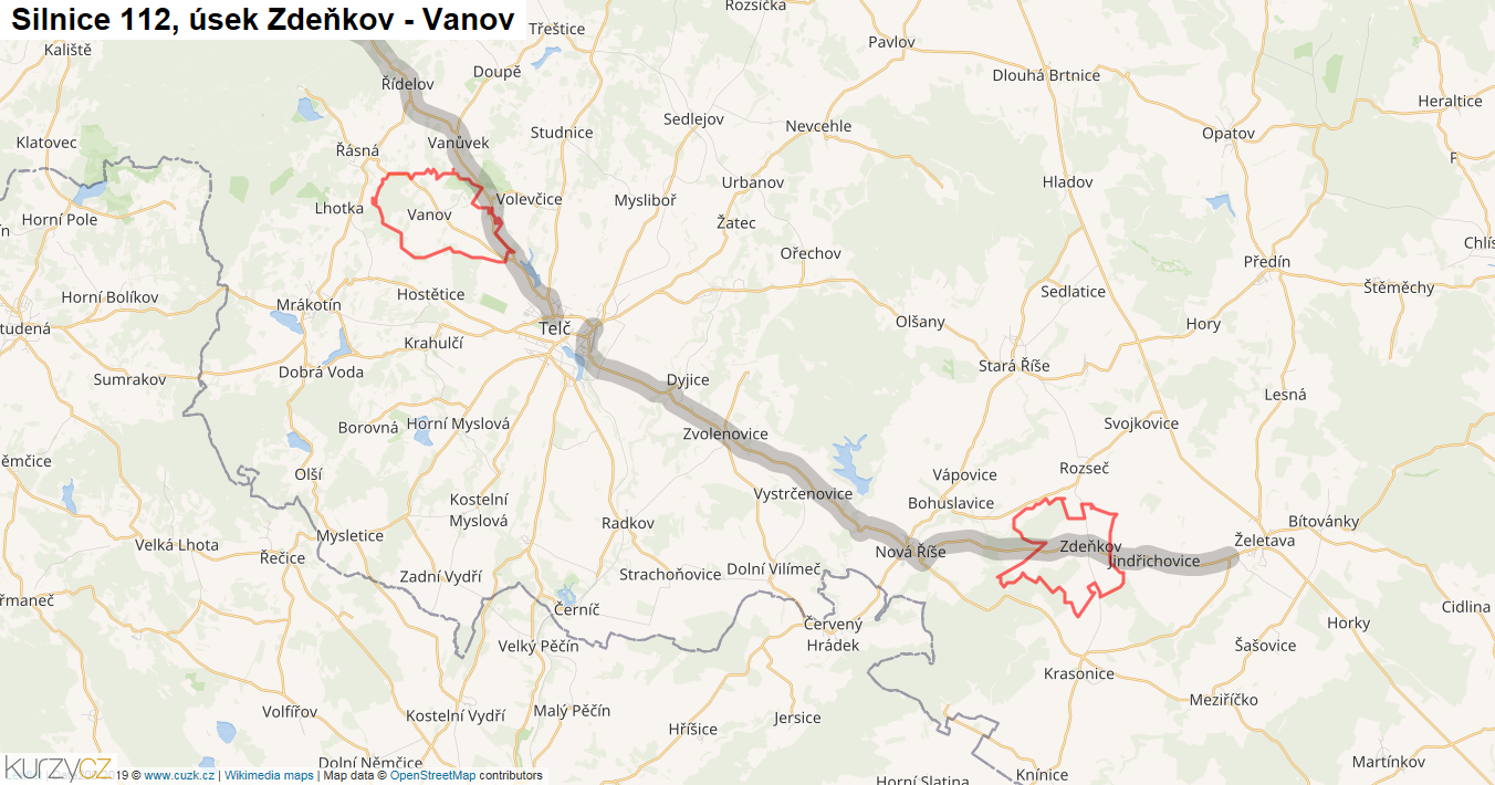 Úsek Zdeňkov - Vanov, Silnice 112 - Mapa