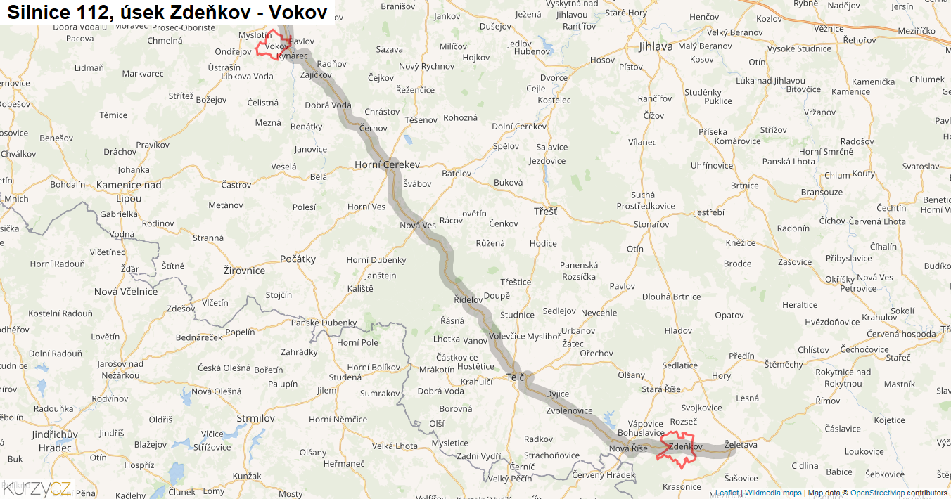Úsek Zdeňkov - Vokov, Silnice 112 - Mapa