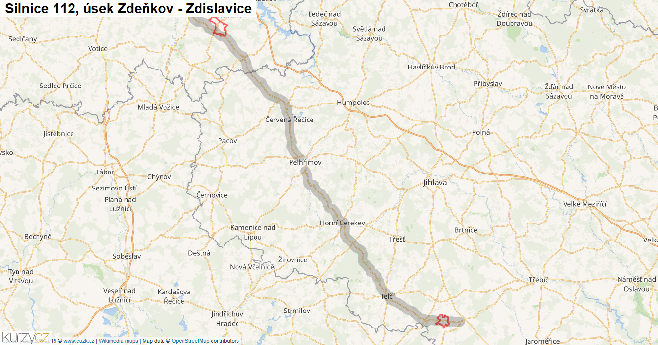 Úsek Zdeňkov - Zdislavice, Silnice 112 - Mapa