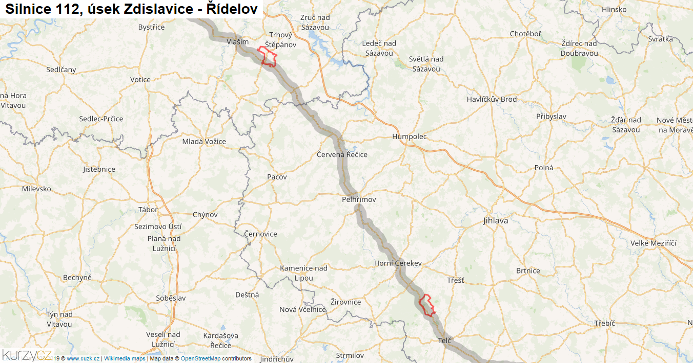 Úsek Zdislavice - Řídelov, Silnice 112 - Mapa