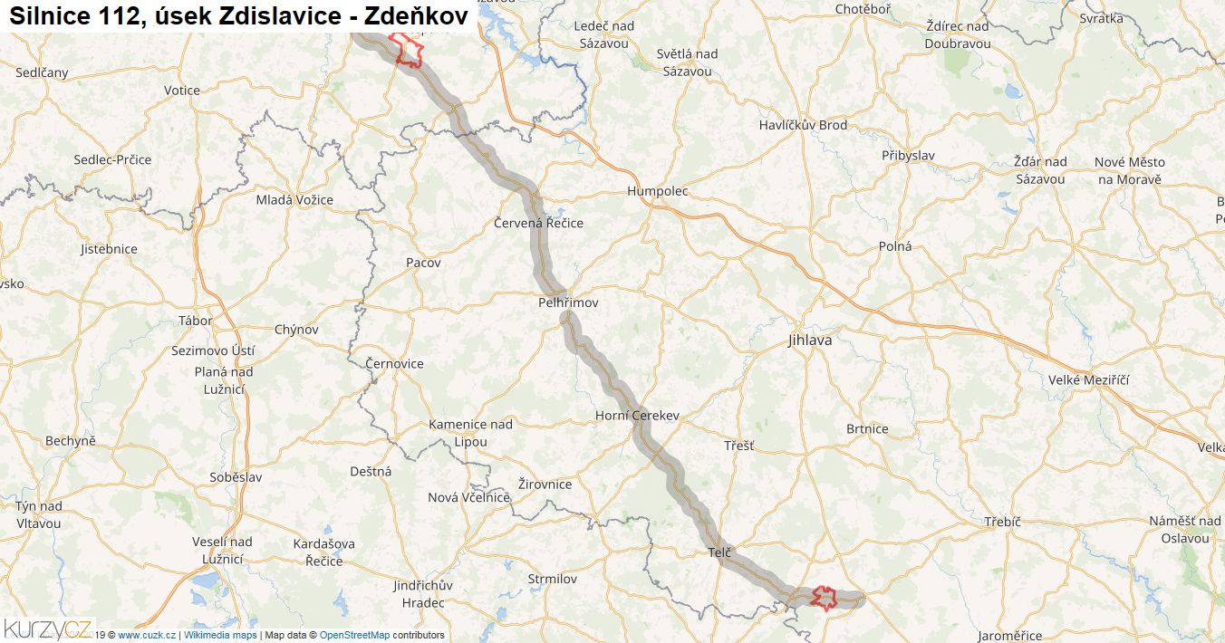 Úsek Zdislavice - Zdeňkov, Silnice 112 - Mapa