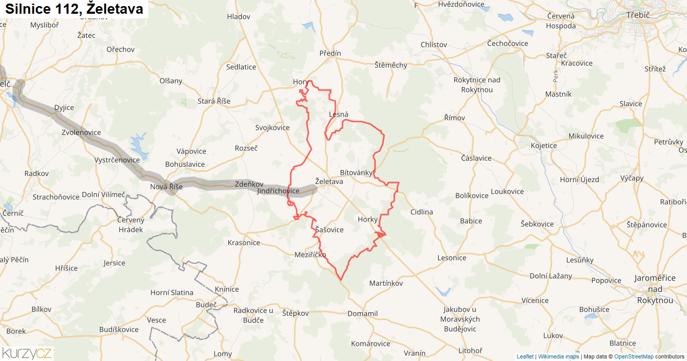 Želetava, Silnice 112 - Mapa