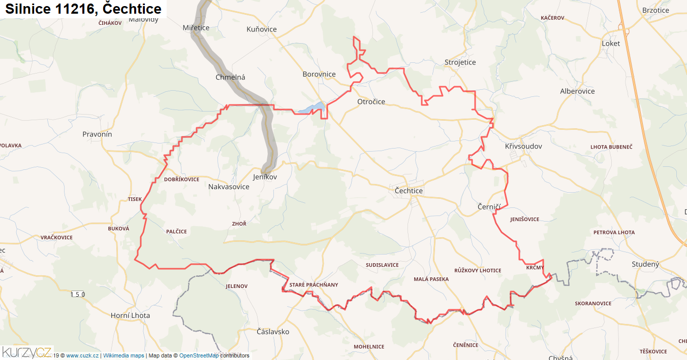 Čechtice, Silnice 11216 - Mapa