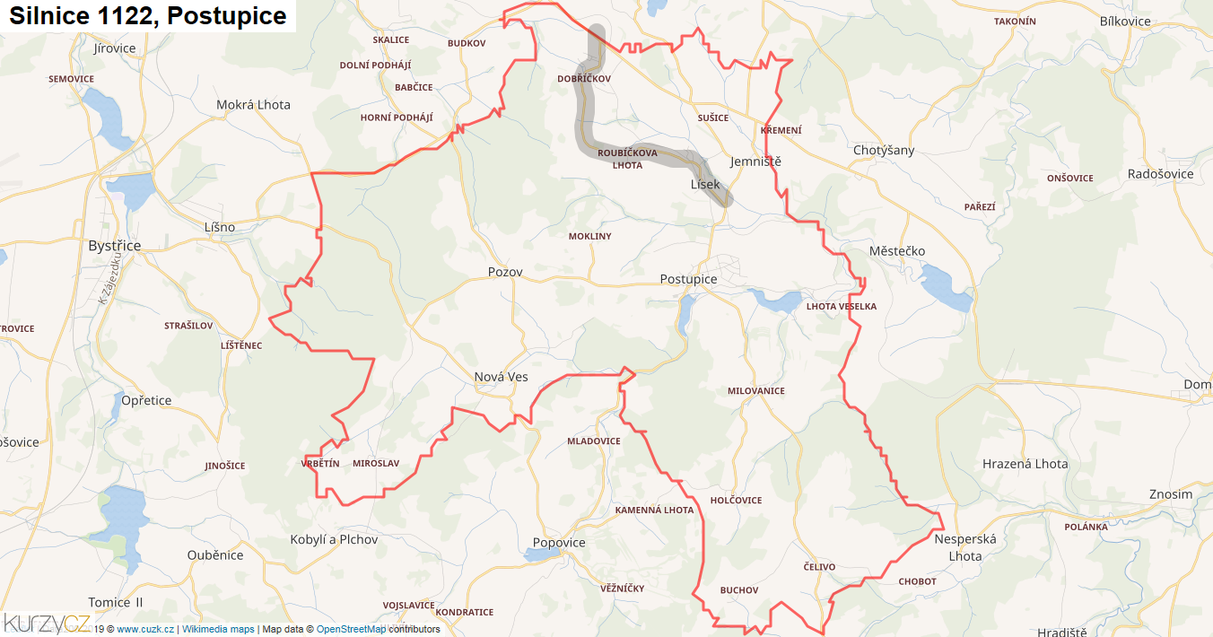 Postupice, Silnice 1122 - Mapa
