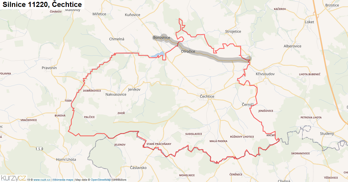 Čechtice, Silnice 11220 - Mapa