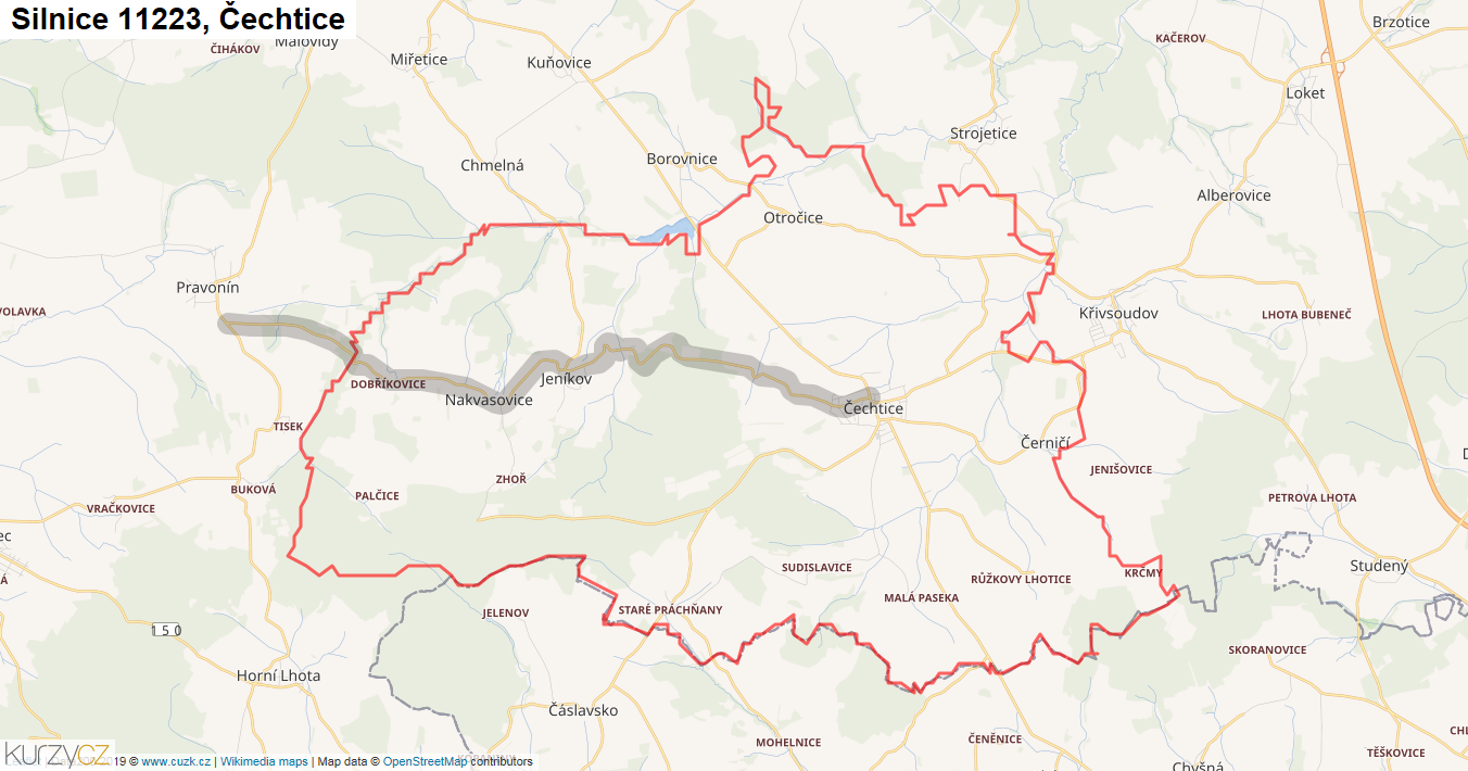 Čechtice, Silnice 11223 - Mapa