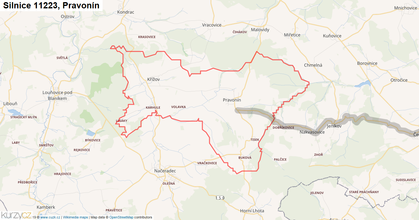 Pravonín, Silnice 11223 - Mapa