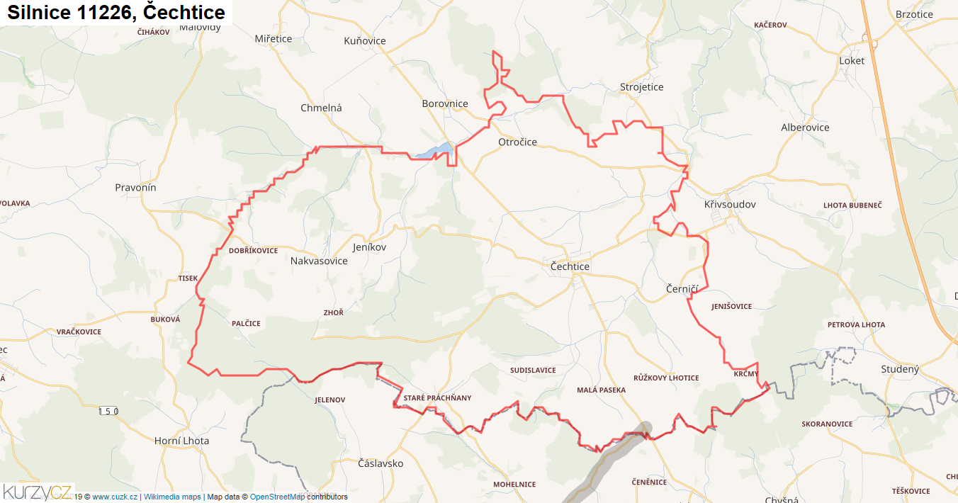 Čechtice, Silnice 11226 - Mapa