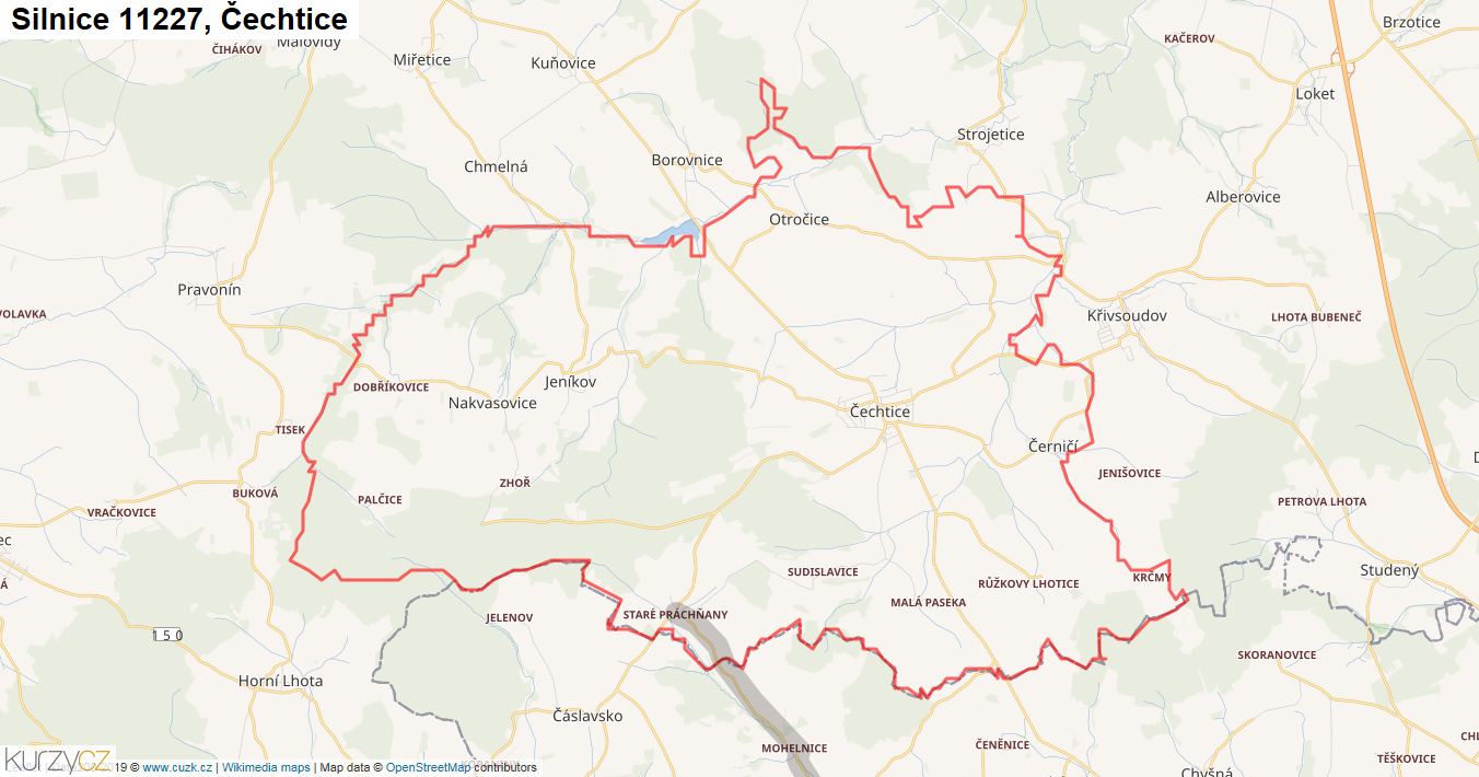 Čechtice, Silnice 11227 - Mapa