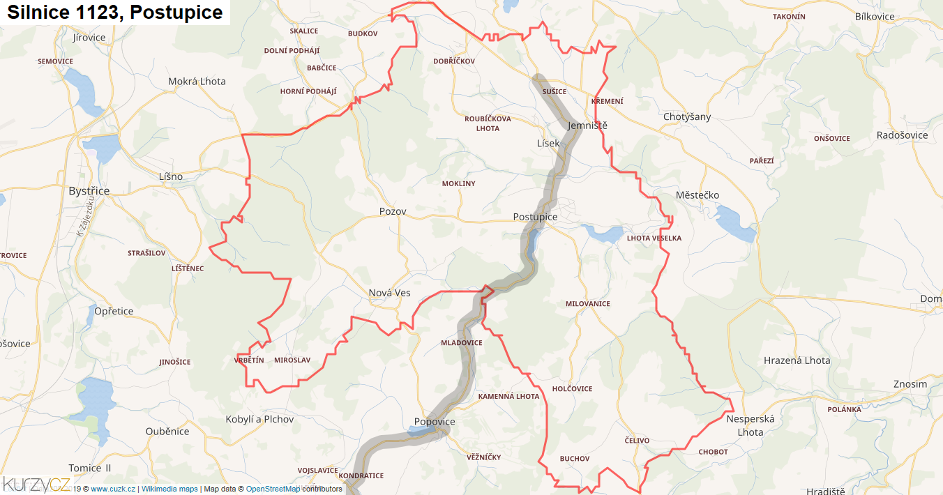 Postupice, Silnice 1123 - Mapa