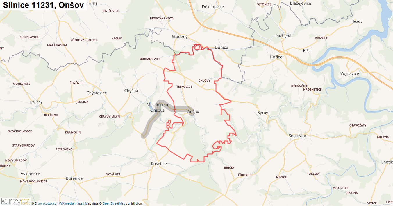 Onšov, Silnice 11231 - Mapa