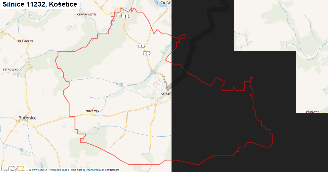 Košetice, Silnice 11232 - Mapa