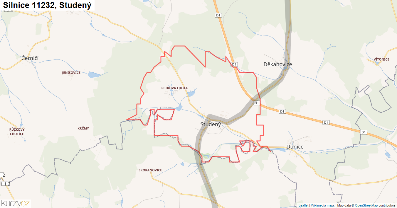 Studený, Silnice 11232 - Mapa