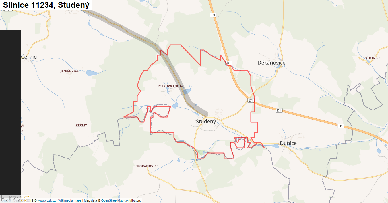 Studený, Silnice 11234 - Mapa