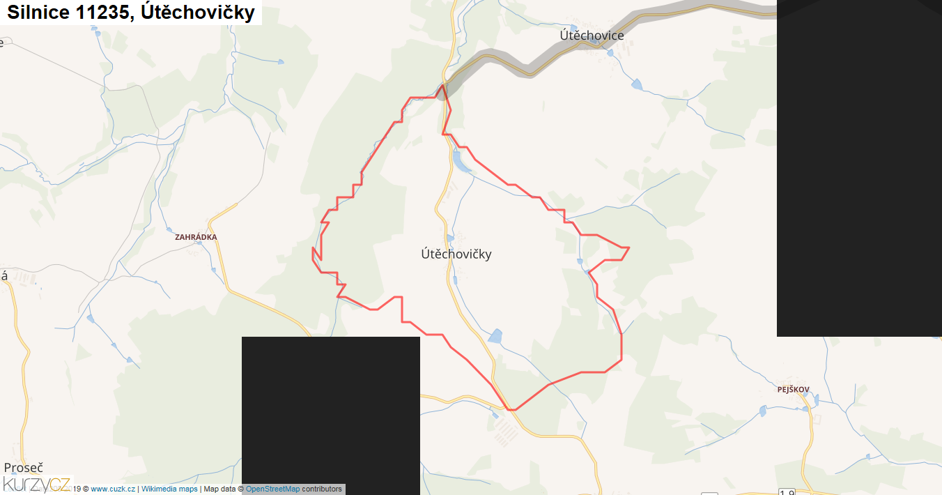 Útěchovičky, Silnice 11235 - Mapa