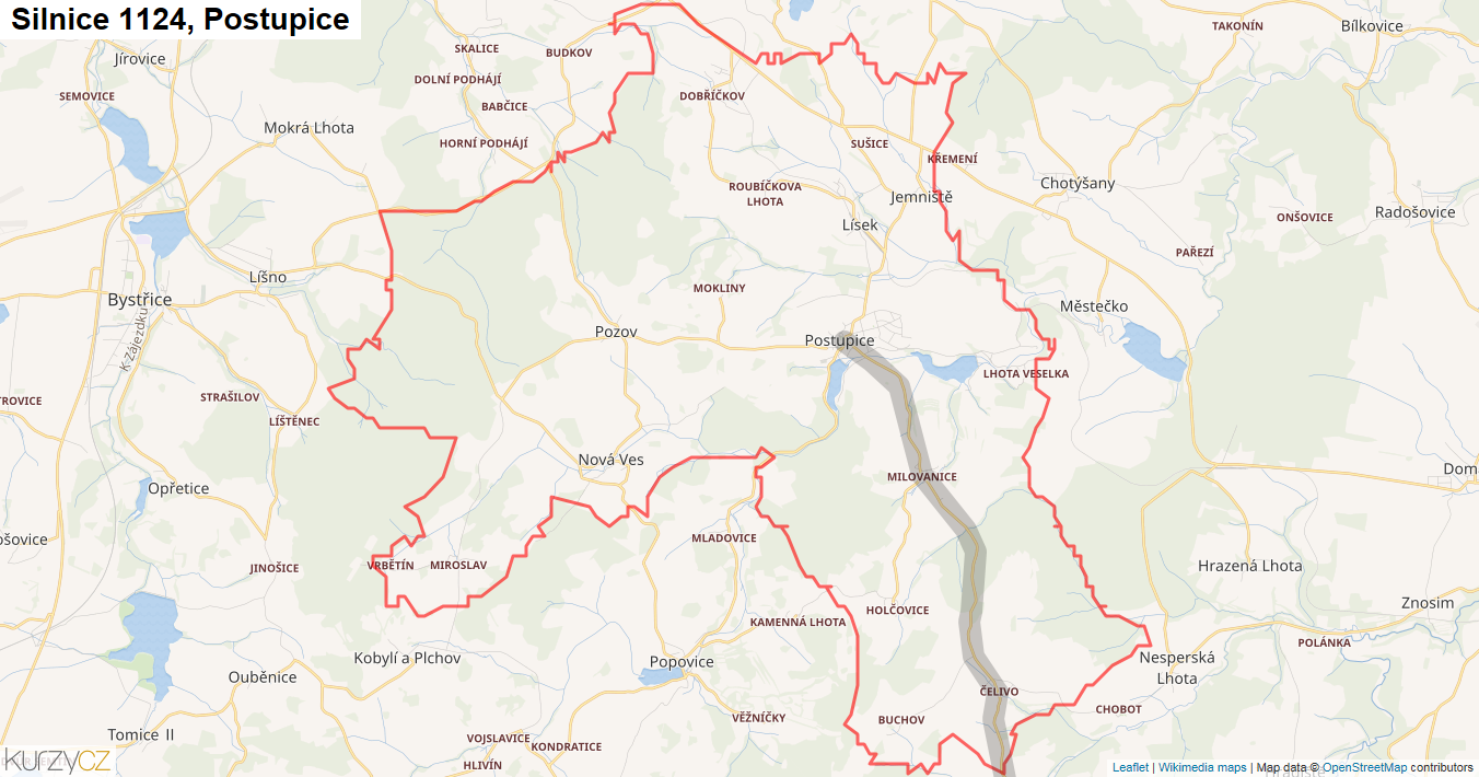 Postupice, Silnice 1124 - Mapa